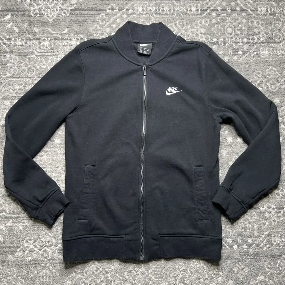 Nike Club Bomber Zip Jacket Mens Small Black Lightweight Fleece Activewear Sport